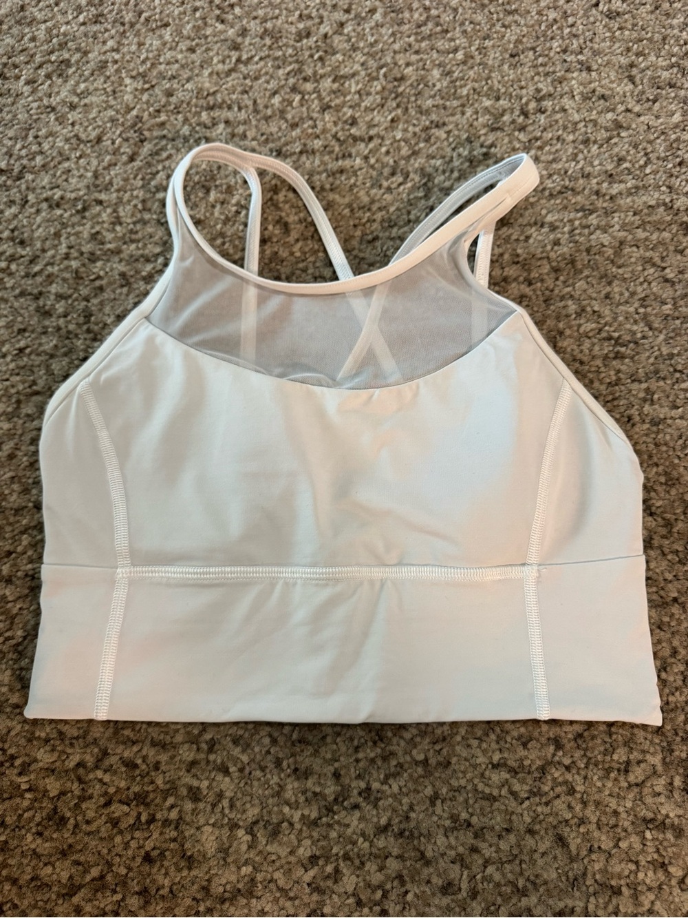 Lululemon long line sports bra. Sz 6. White. High neck. Mesh. Long tank style